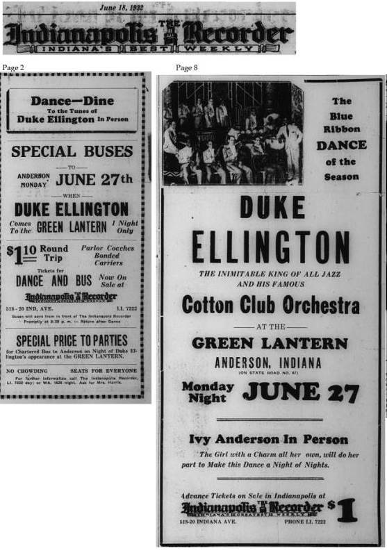 June 18 Indianapolis Recorder ads and publicity for June 27 Green Lantern dance