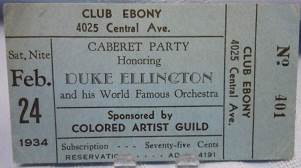 Ticket to Caberet (sic) Party Honoring Duke Ellington and his World Famous Orchestra
