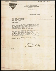 Congratulatory letter from Chick Webb