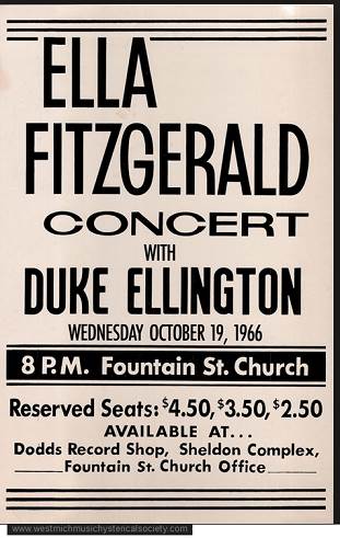 Poster or playbill, Ella Fitzgerald, Duke Ellington at Fountain Street Church