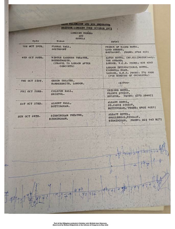 1971 British tour itinerary